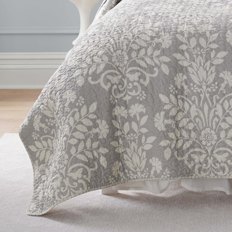 Laura Ashley Rowland Cotton Reversible Grey Quilt Set
