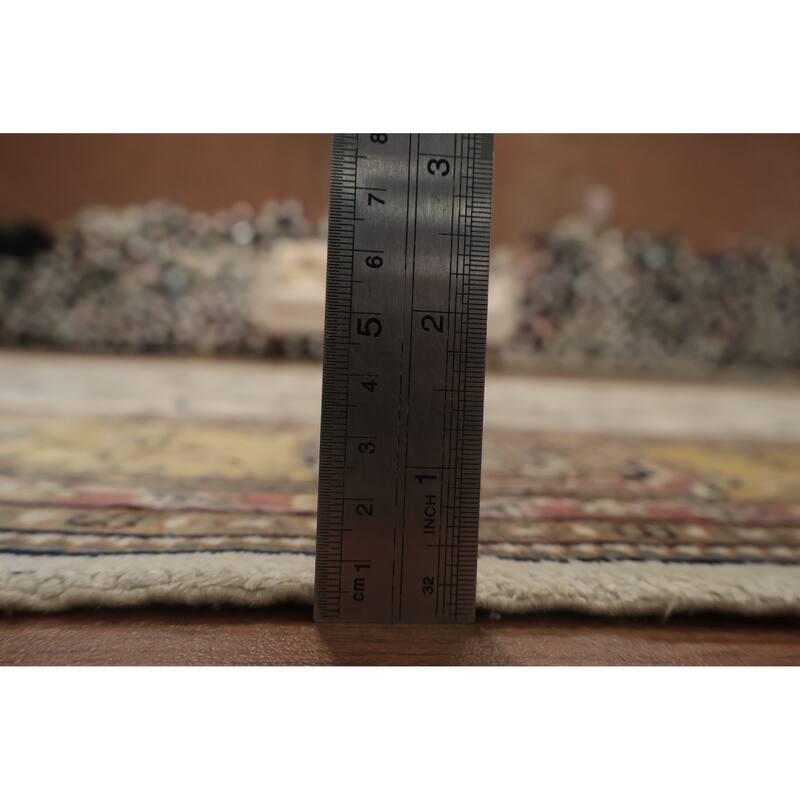 Hand Knotted Oriental Silk Carpet Traditional Floral Beige & Ivories Kashmir Area Rug - 8' 11'' X 6' 1''