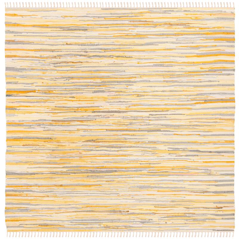 SAFAVIEH Handmade Rag Rug Nya Casual Stripe Cotton Rug - 6' Square - Gold/Multi
