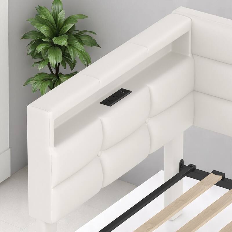 Modern Twin Daybed with Built-in Charging Station, LED Headboard Lights, and Storage Drawers