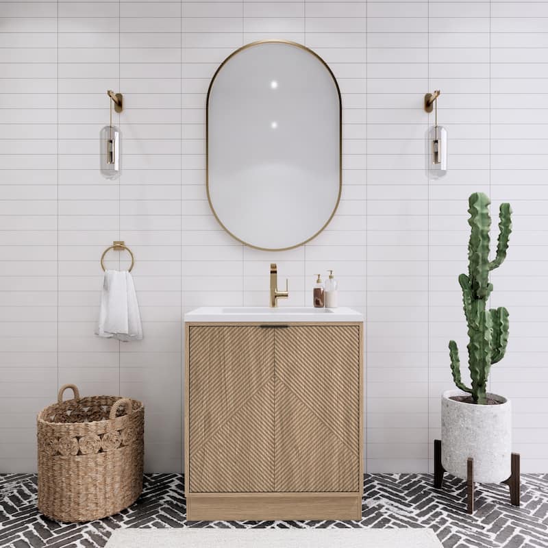 Milano 30" Freestanding Bathroom Vanity with White Acrylic Sink - 29" x 19.49" x 35.46'' - Beige