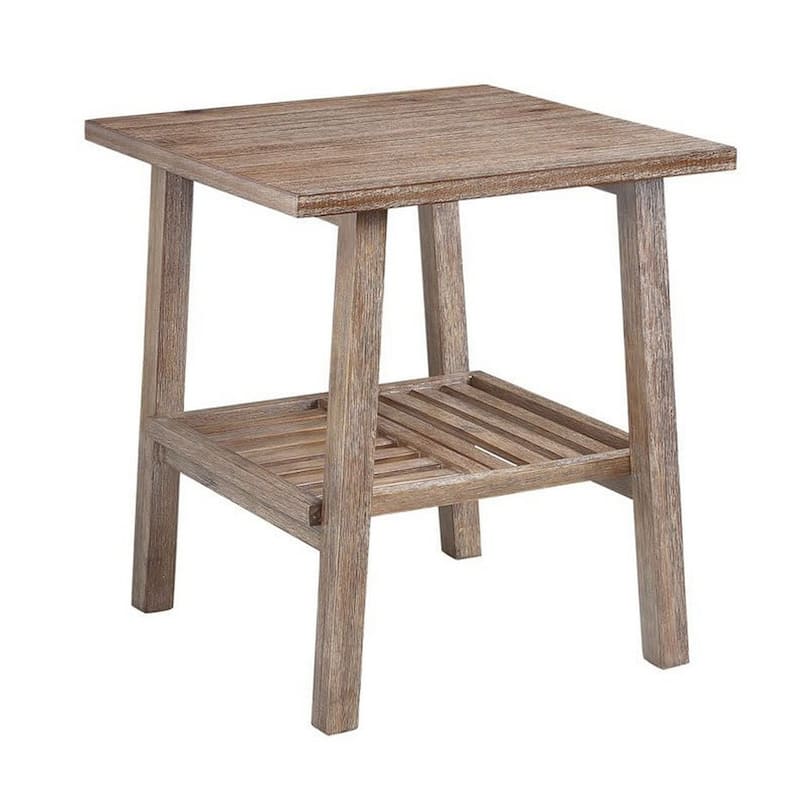 22.25 in. Rustic Brown Rectangle Wood End Table with Slatted Design