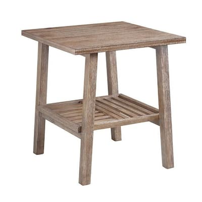 22.25 in. Rustic Brown Rectangle Wood End Table with Slatted Design
