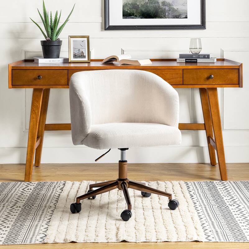 Astore Modern Corduroy Ergonomic Barrel Swivel Office Chair with Height-Adjustable by HULALA HOME - Ivory