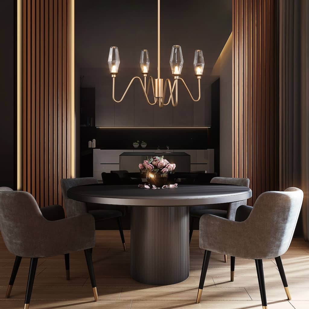 Vendange Mid-century Modern Flower 4-light Arm Chandeliers Dimond Glass Dining Room Kitchen Bedroom Hallway - D23"xH12.5"