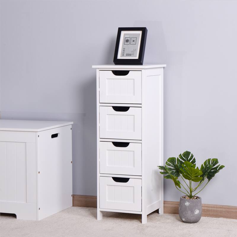 White Bathroom Storage Cabinet Freestanding with Drawers - 11.8"L x 11.8"W x 32.3"H