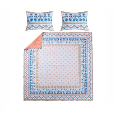 Foulard Fabric King Size Quilt Set On Ivory Base Multicolor