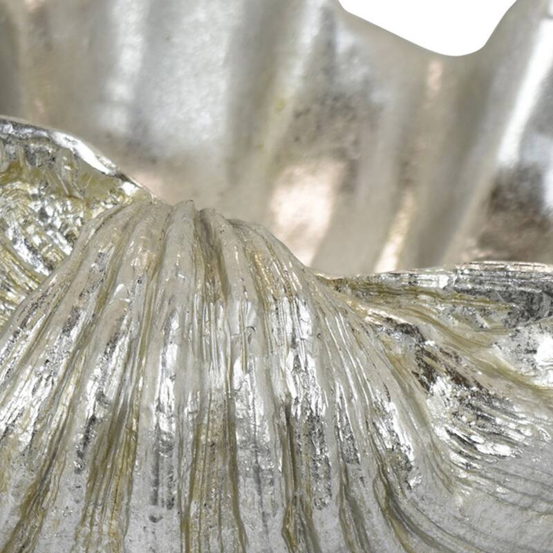 Coastal Seashell Decorative Bowl, Textured Chrome Silver Resin 19 Inch