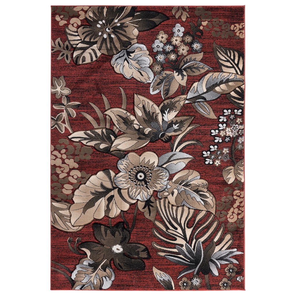 Glamour Collection Red/Brown Area Rug