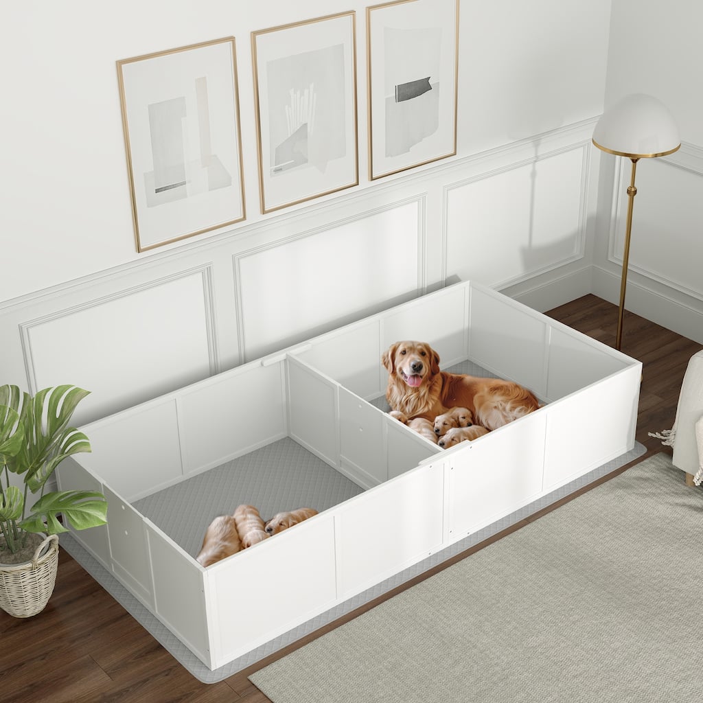PawHut Whelping Box for Dogs and Puppies, Dog Whelping Box with Washable Waterproof Pee Pad & Adjustable Door for Large Dogs
