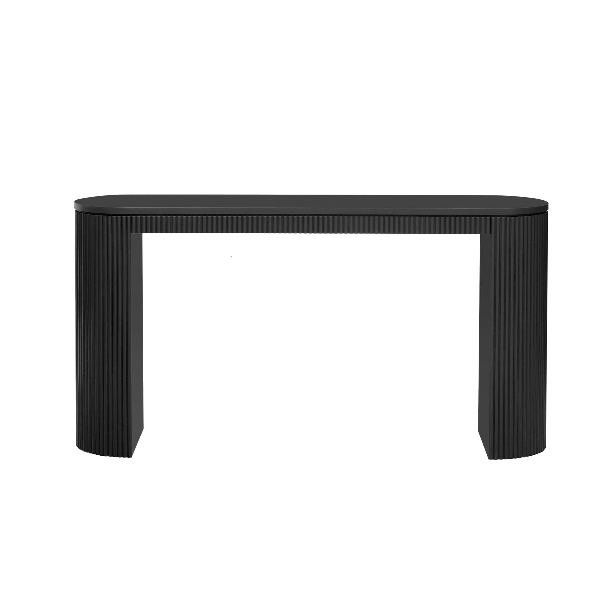 59.2" Curved Console Table with Unique Vertical Stripe Design, Wooden Hallway Table Extra Long Accent Entryway Sofa Table