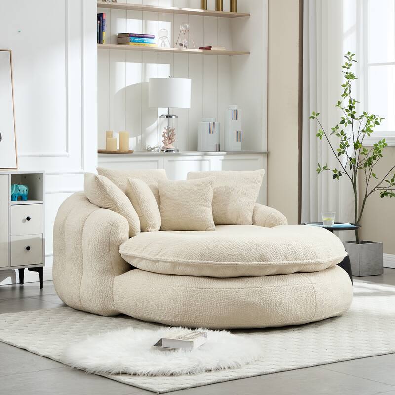 Oversized Oval Upholstered Bean Bag Sofa, Lazy Sofa with 3 Large Pillows and 2 Small Pillows, Wrap Around Backrest