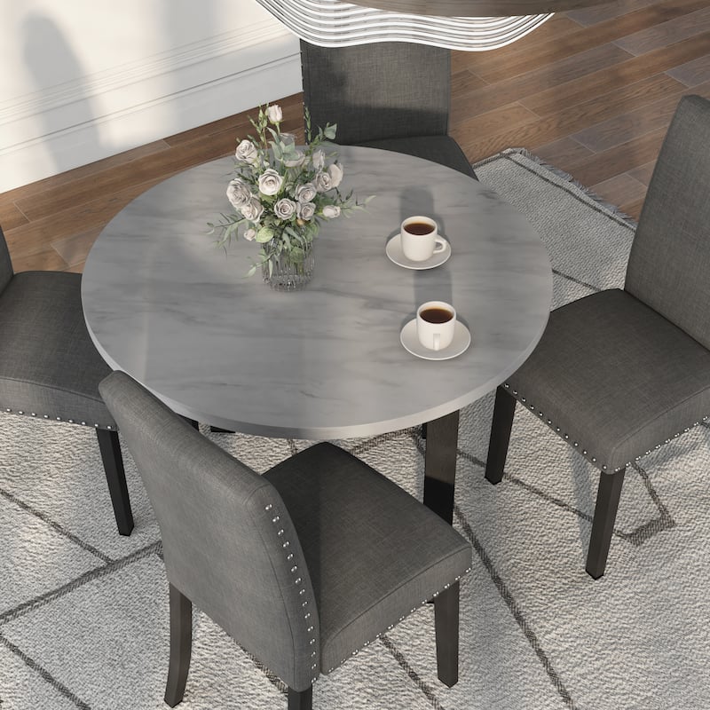 Paulina Contemporary Grey Faux Marble 5-Piece Round Dining Table Set by Furniture of America