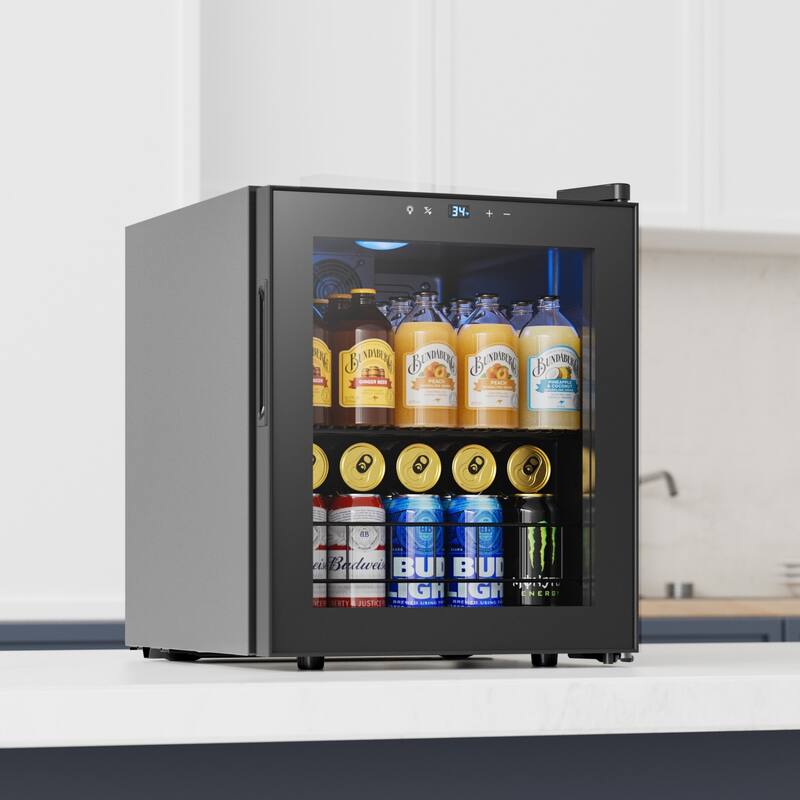 Yeego 1.62 Cu.Ft Beverage Cooler with Glass Door, LED Light, Adjustable Shelves, Energy-Efficient Mini Fridge