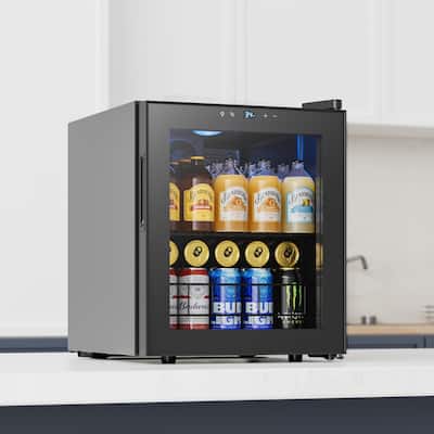 Yeego 1.62 Cu.Ft Beverage Cooler with Glass Door, LED Light, Adjustable Shelves, Energy-Efficient Mini Fridge