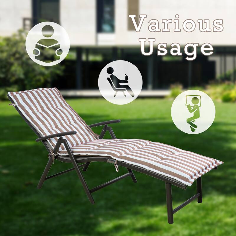 Kozyard Cozy Aluminum Beach Yard Pool Folding Reclining 7 Adjustable Chaise Lounge Chair with Cushion
