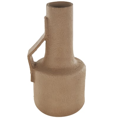 Paper Mache Abstract Distressed Textured Decorative Vase with Triangular or Geometric Handle - Brown - Roche River Decor