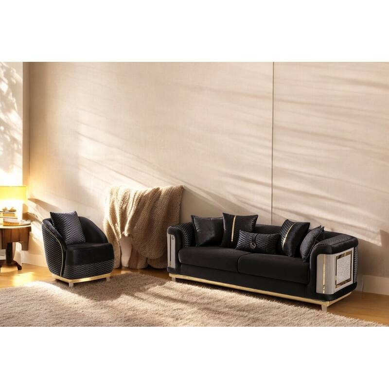 Marvella 3 Pieces Living Room Sets 1 Sofa 2 Chair - Black