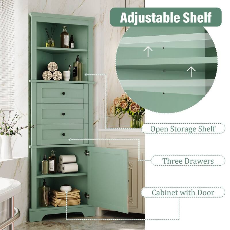 Triangle Tall Cabinet with Drawers and Adjustable Shelves