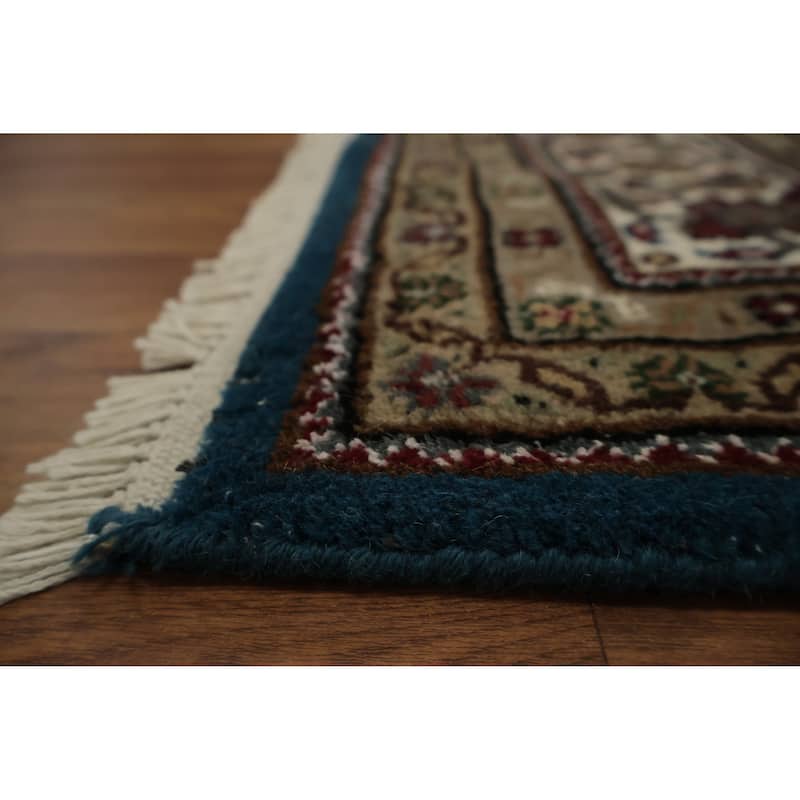Hand Knotted Oriental 100% Wool Carpet Traditional Floral Navy Blue & Blues Tabriz Area Rug - 9' 4'' X 6' 0''