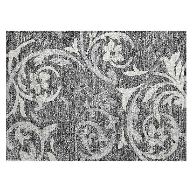 Machine Washable Indoor/ Outdoor Chantille Floral Scroll Rug