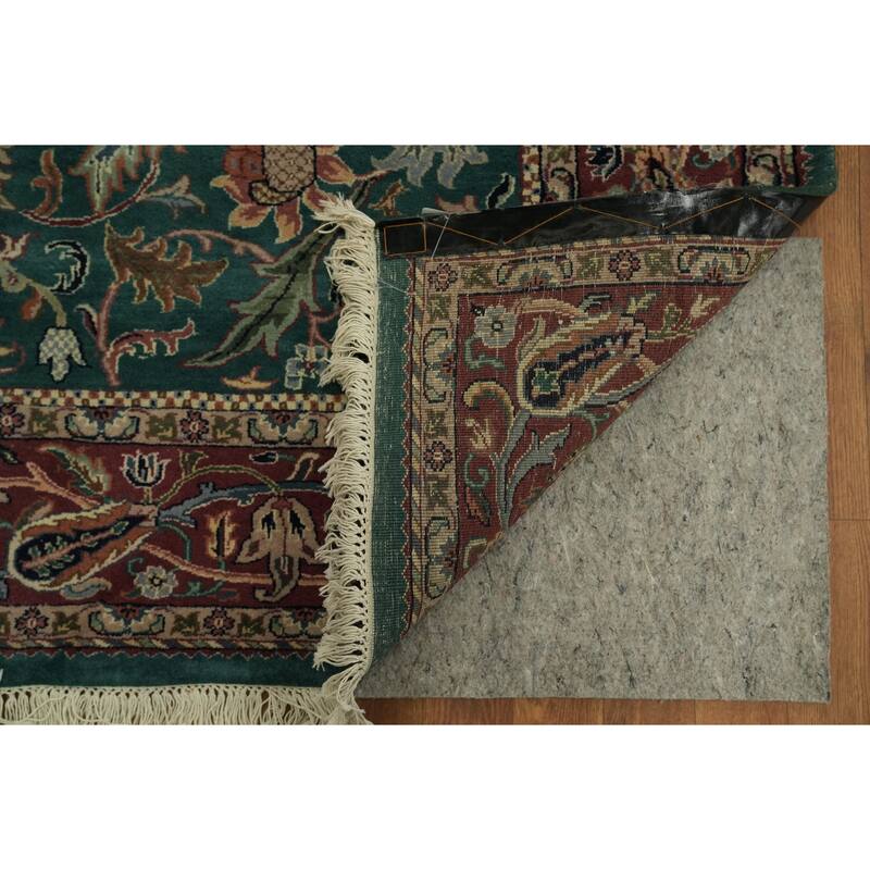 Hand Knotted Oriental 100% Wool Carpet Traditional All-Over Green Kashan Area Rug - 8' 11'' X 6' 1''