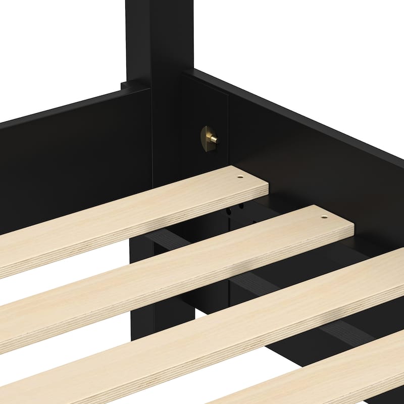 Solid Wood Retro Platform Bed with Headboard