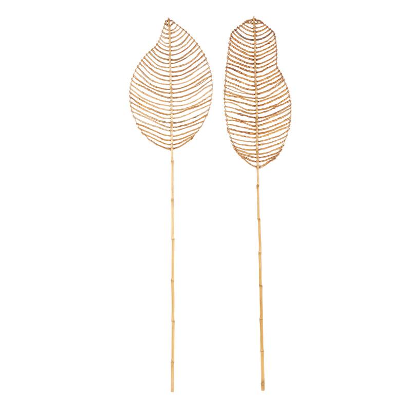 Bamboo Wood Leaf Handmade Tall Woven Palm Leaf Stick Home Decor Natural Foliage - Set of 2 Light Brown - Roche River Decor