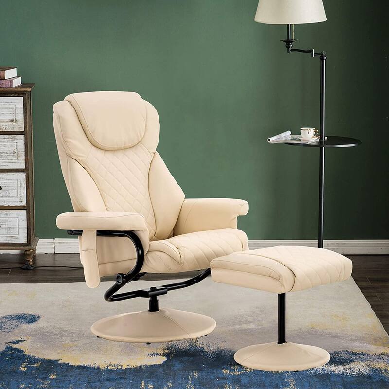 MCombo Faux Leather Swivel Massage Recliner with ottoman