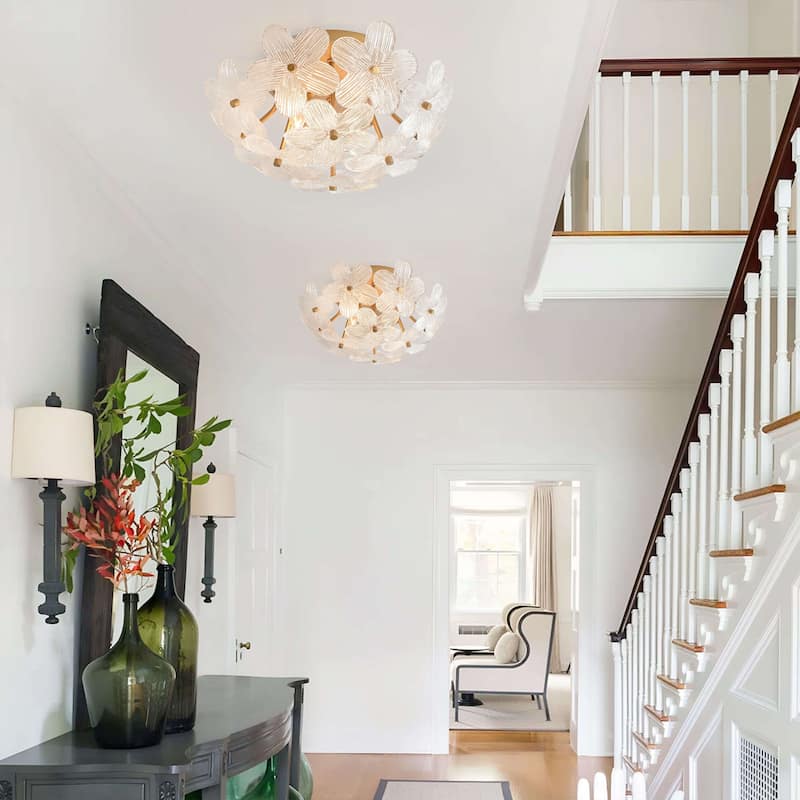 Frieda Modern 3-Light 16" Brushed Brass Clear Glass Flower Flush Mount - 16 inches in diameter x 7.5 inches H