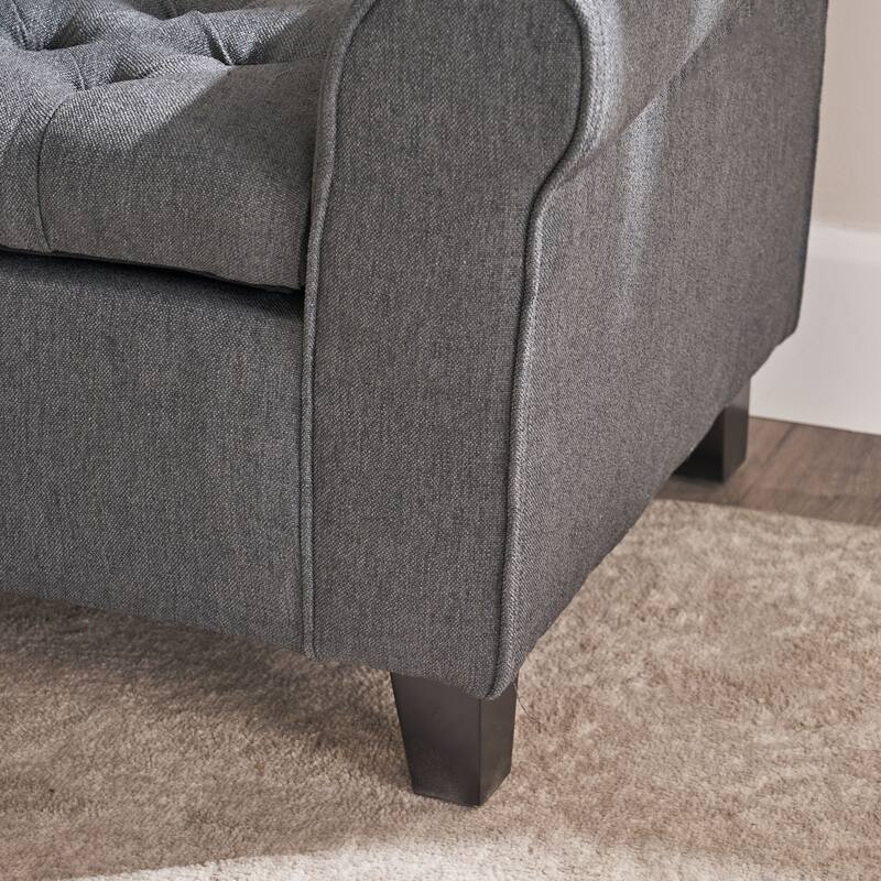 Leisure Bench Gray Indoor Bench with Armrests, Upholstered End of Bed Bench with Safety Hinges for Bedroom Mudroom