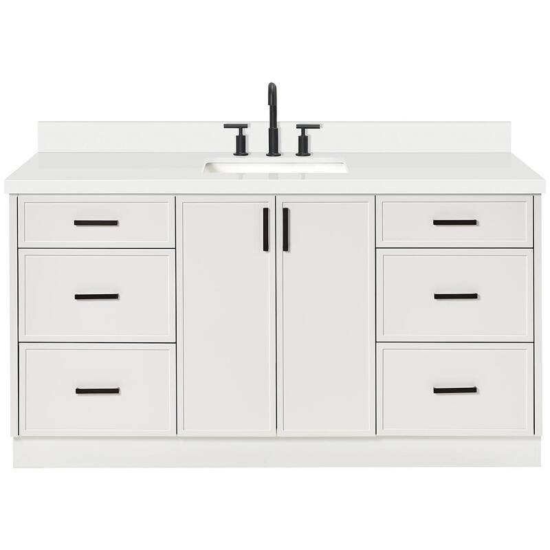 Ariel K67WQRVO Kelly 67" Free Standing Single Basin Vanity Set with - White / Pure White Quartz / Matte Black