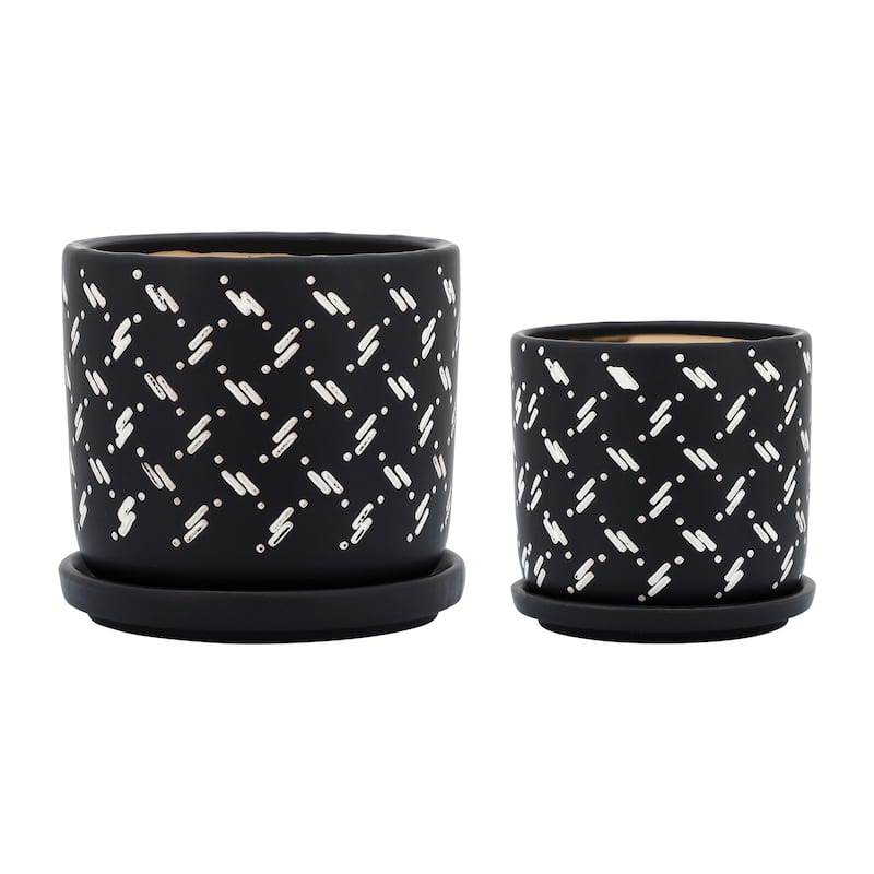 Sagebrook Home Set of 2 Planters Ceramic Black and White Planters with Contemporary Dot Design Indoor or Outdoor