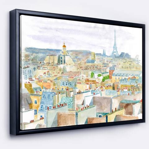 Designart "City of Paris" Watercolor Cityscape Framed Canvas Art Print