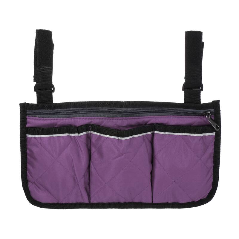 Chair Armrest Organizer, 4 Pockets Book Holder with Straps, Purple