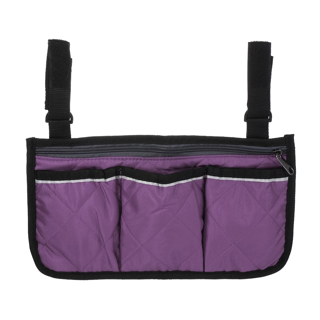 Chair Armrest Organizer, 4 Pockets Book Holder with Straps, Purple