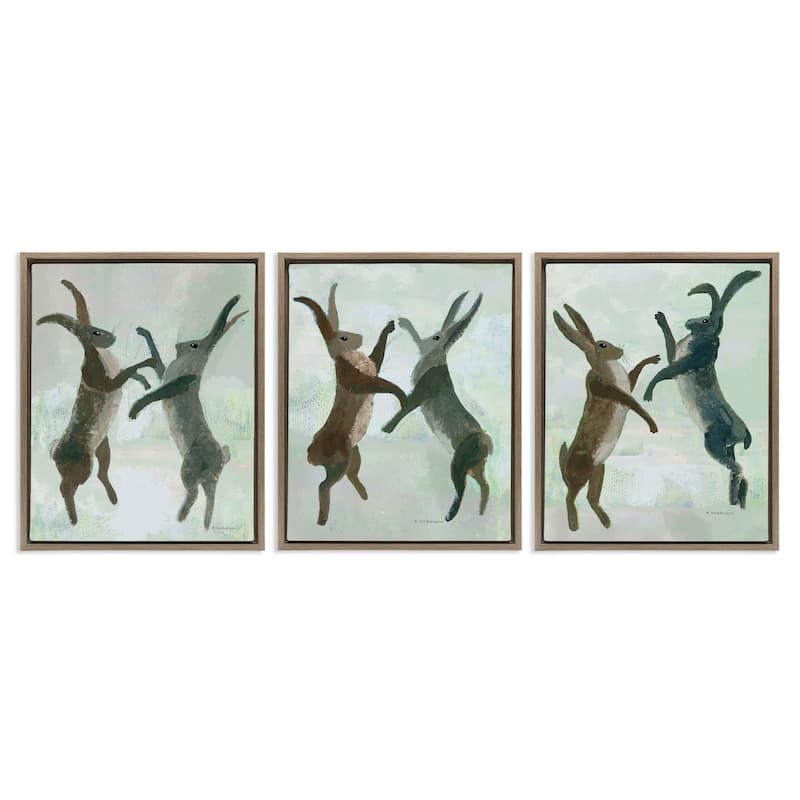 Stupell Battling Hares in Neutral Tones Framed Floater Canvas Wall Art Design By Kay Widdowson (Set of 3) - 17 x 21 - Brown