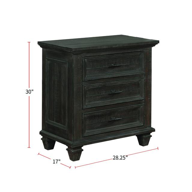 3 Drawers Nightstand With Metal Handles in Weathered Carbon