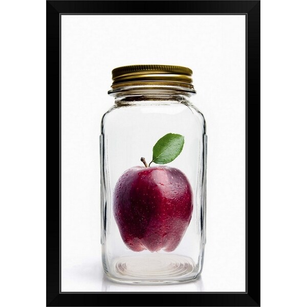 "Apple in glass mason jar" Black Framed Print