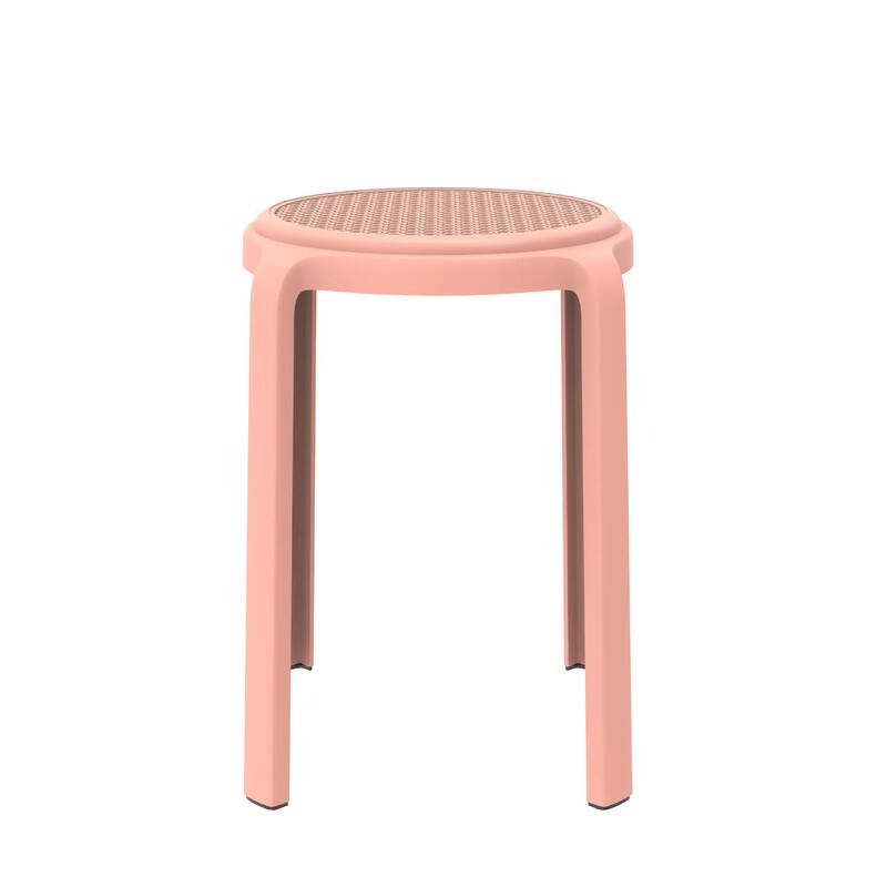Tresse All-Weather Round Stackable Dining Stool with Wicker-Style Seat for Indoor, Outdoor, Patio, and Kitchen Set of 2