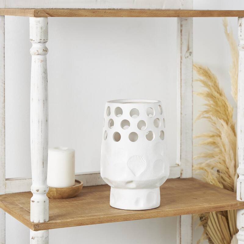 Ceramic Shell Decorative Vase with Circular Cutouts - White - Roche River Decor