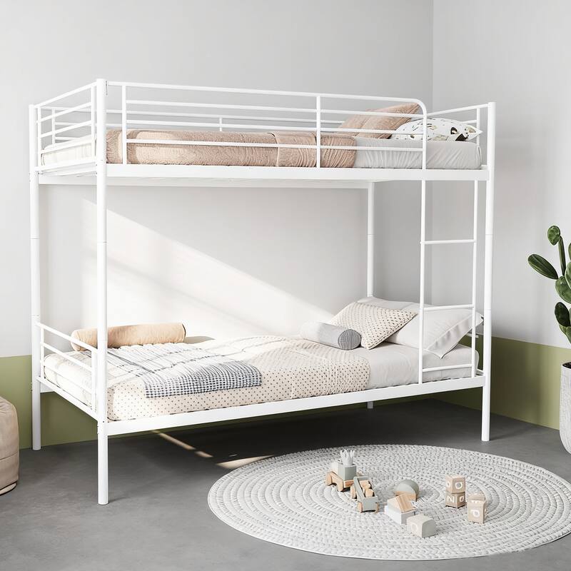 GDFStudio - Able to Split Twin Size Metal Bunk Bed Twin Over Twin with Ladder and high Guardrail