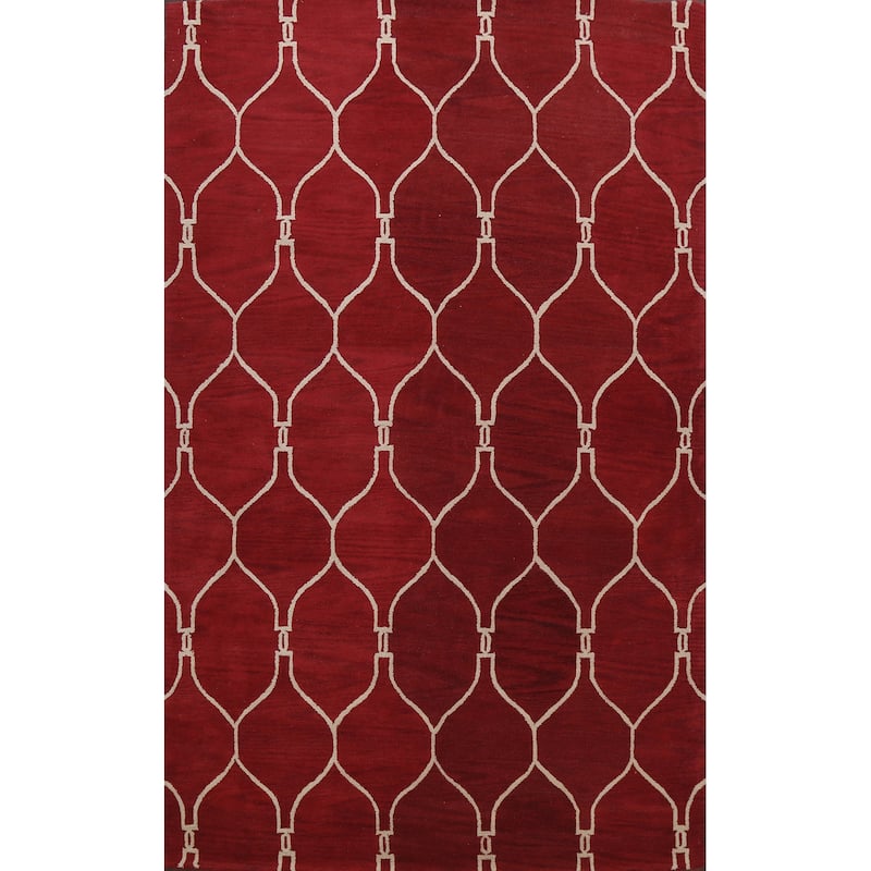Red Trellis Oriental Contemporary Area Rug Hand-tufted Wool Carpet - 9'0" x 12'0"