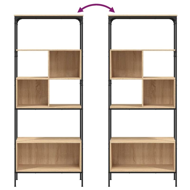 vidaXL Bookcase Sonoma oak Engineered wood, Metal Large Adjustable Feet - 33 x 76 x 74.2 in