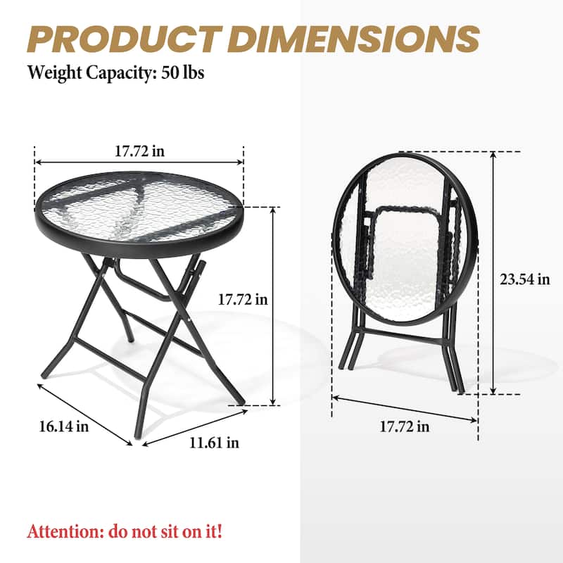 Crestlive Outdoor Side Table Patio Small Folding Table with Tempered Glass Table Top