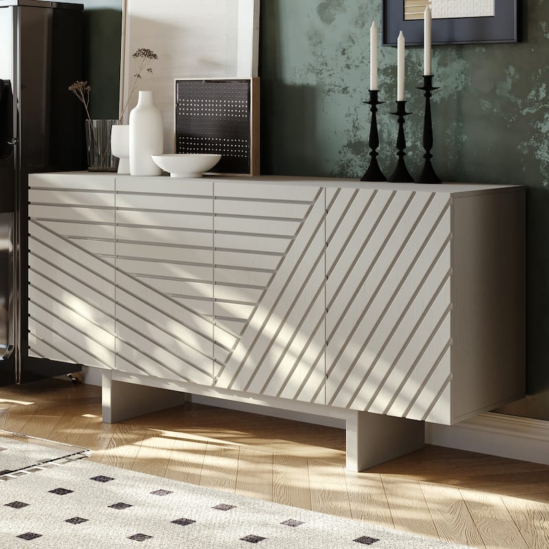 Clihome Mid-century Wood 4-Door Buffet Sideboard Cabinet