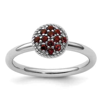Curata 925 Sterling Silver Polished Prong set Stackable Expressions Garnet Rhodium Ring