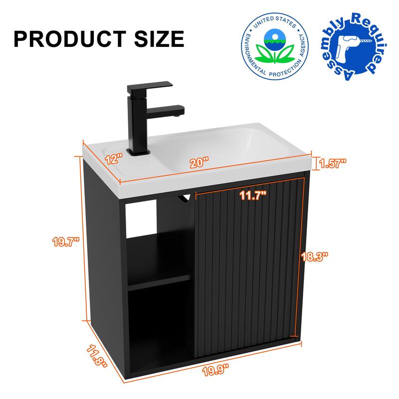 Single-Door Vertical Stripe Wall Cabinet with Integrated Basin