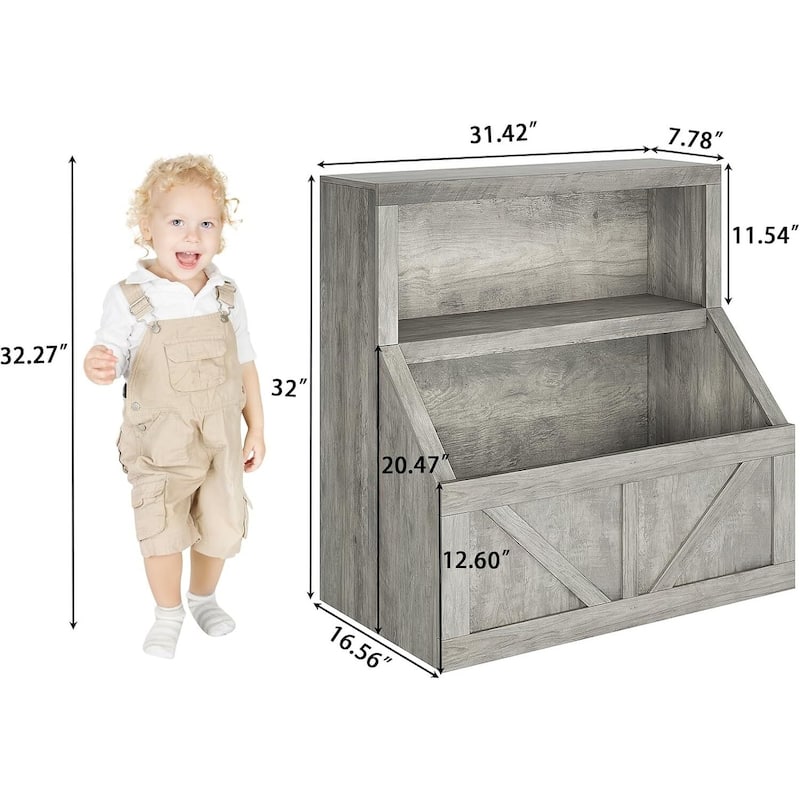 Kids Bookshelf, Wooden Toy Storage Organizer with Cubby