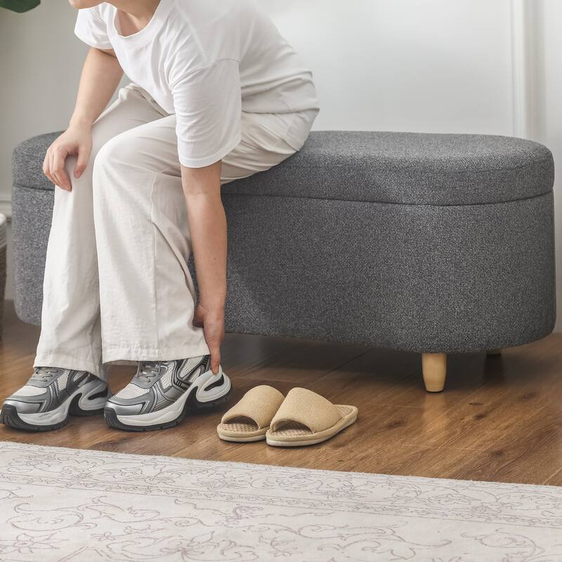 Adeco Curved Upholstered Storage Bench for Bedroom